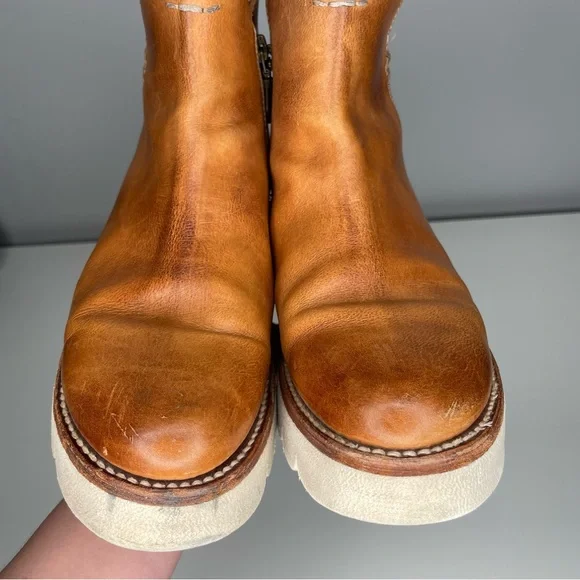 BED STU Lydyi Bootie in Tan Rustic Distressed Leather Lugged Sole Boot Size 8 - Picture 3 of 11
